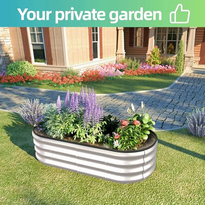 4x2x1 ft Oval Galvanized Metal Raised Garden Beds, Silver, 2PCS
