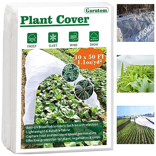 Garutom Plant Covers Freeze Protection 10ft x 50ft 1.1 oz Frost Cloth Plant Freeze Protection, Frost Blankets for Outdoor Plants Winter or Floating Row Covers Shade Cloth for Gardens, Vegetables - size: 10 x 50 ft