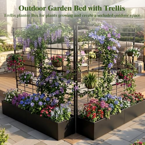 Metal Planter Box with Trellis Set of 2, 71" Raised Garden Bed - size: 2 PCS 35" Lx15.7" Wx70.8" H