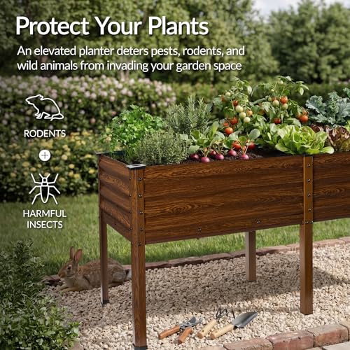 Best Choice Products 72x24x30in Non Toxic Galvanized Raised Garden Bed, Metal Elevated Planter Box, Vegetable Garden, 100% Non Toxic Materials - Dark Brown Wood Grain - color: Dark Brown Wood Grain, size: 72x24x30in