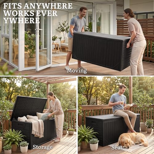 YITAHOME XXL 300 Gallon Extra Large Outdoor Deck Box, Lockable - color: Black, size: 300 Gallon