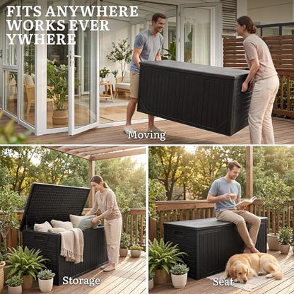 YITAHOME XXL 300 Gallon Extra Large Outdoor Deck Box, Lockable - color: Black, size: 300 Gallon