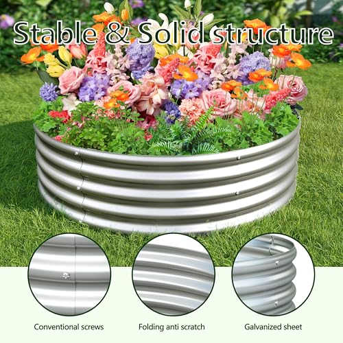 2PCS 4x4x1ft Galvanized Raised Garden Bed Kit,Round Garden Bed Outdoor Planter Box for Vegetables,Flowers,Herbs,Easy Assembly,Silver - size: 4x4x1(2PCS)