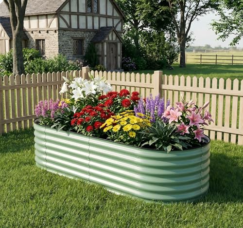 Garvee 6x3x2ft Galvanized Raised Garden Bed, Oval Outdoor Metal Planter Box - color: Green-oval, size: 6x3x2ft