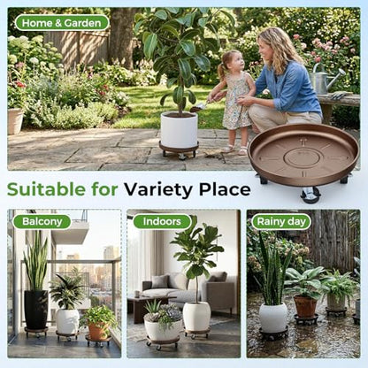 Plant Caddy With Wheels 14" Metal Plant Saucers for Indoors 390 Lb Capacity - size: 2 PACK 14.1 INCH