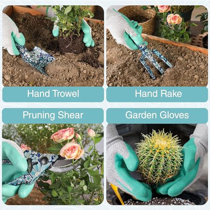 WORKPRO 4PCS Aluminum Garden Tool Set, Heavy Duty - style: Blue flower
