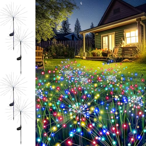GIGALUMI 4 Pack Solar Firework Lights Outdoor, Garden Decor, Multicolored - color: Multicolor, size: 4 PACK 120 LEDS