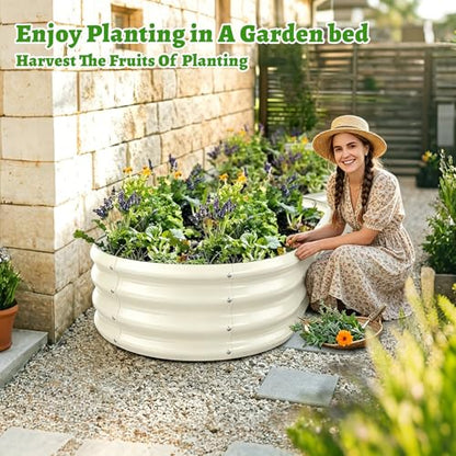 TBMLC Oval White Galvanized Planter Box, Metal Raised Garden Bed 5X2.7X1 FT - color: White, size: 5X2.7X1 FT