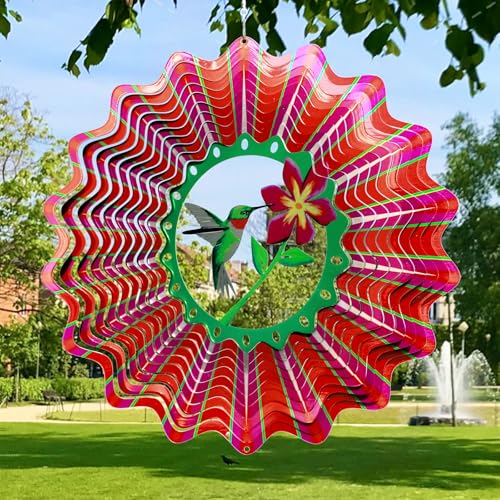 Ruby-Throated Bird Wind Spinner, Hummingbird Wind Spinners - color: Ruby-throated Hummingbird