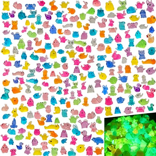 280pcs Mini Resin Animals Glow in The Dark, Tiny Luminous Animal Figurines Bulk, Miniature Decor for Fairy Garden, Aquarium & Hide Crafts Ornament Accessories