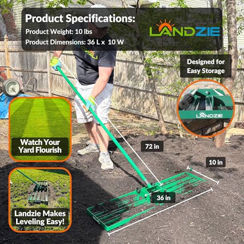 LANDZIE - Lawn Leveling Rake 36 Inch, Steel Yard Leveler Tool - style: 36 Inches