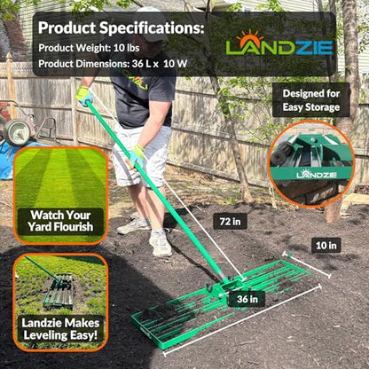 LANDZIE - Lawn Leveling Rake 36 Inch, Steel Yard Leveler Tool - style: 36 Inches