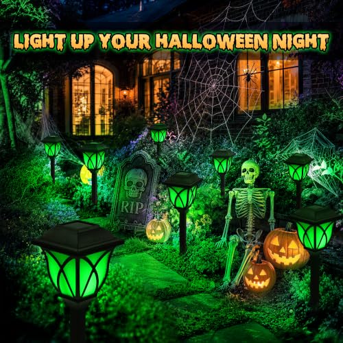 GIGALUMI Solar Halloween Lights Outdoor, LED Solar Pathway Lights 8 Pack - color: Green, size: 8 Pack