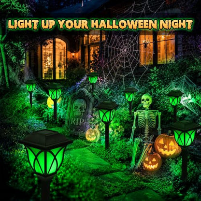 GIGALUMI Solar Halloween Lights Outdoor, LED Solar Pathway Lights 8 Pack - color: Green, size: 8 Pack