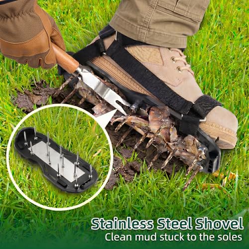 Lawn Aerator Shoes Pre-Assembled - 26 Heavy Duty Steel Spikes (2.4"), Stainless Steel Base Plate, Adjustable Metal Buckle Straps - Walk Behind Grass Aerator Sandals for Yard Lawn Care - color: Black-1