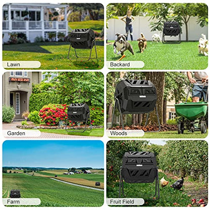 Compost Tumbler Bin Composter Dual Chamber 43 Gallon (Bundled with Pearson's Gardening Gloves) - color: Black