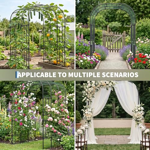 Metal Garden Arch Trellis, 7.3 Ft Black for Raised Beds, Plant Support for Cucumbers & Climbing Vegetables - size: U-Insert-Fit 7.3 x 5 x 4 Ft