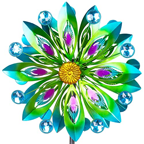 Viveta Kinetic Wind Spinner, 53 inch Outdoor Metal Wind Spinners for Yard and Garden, Double Windmill with Stable Stake - color: C-green-1 Pack