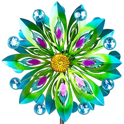 Viveta Kinetic Wind Spinner, 53 inch Outdoor Metal Wind Spinners for Yard and Garden, Double Windmill with Stable Stake - color: C-green-1 Pack