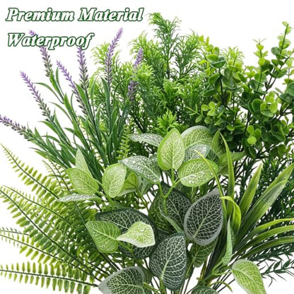 24 Bundles Artificial Greenery for Outdoor Fake Green Plant Eucalyptus Fern - color: Green
