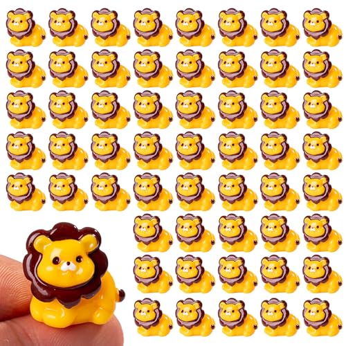 60 Pcs Mini Resin Lion Figurine Bulk Mini Lion Figurine Cake Decorations Cute Miniature Resin Sculpture Ornament Micro Landscape Office Garden Desk Party Tabletop Decor - color: Solid Lion -60p