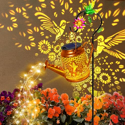 Solar Watering Can Lights, Hummingbird Hanging Lanterns, Mom Birthday Gifts - style: Hummingbird with Sunflower