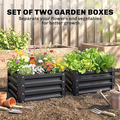 Outsunny 2 Piece 2' x 2' x 1' Galvanized Raised Garden Bed, Dark Gray - color: Gray