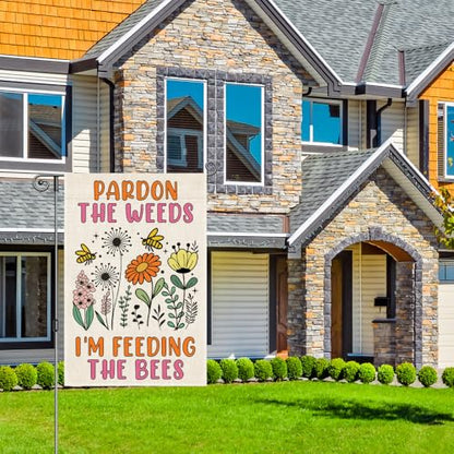 Perfectinsoy Pardon the Weeds I'm Feeding the Bees Garden Flag 12x18 - color: Beige68