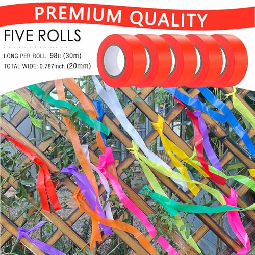 5 Pack Orange Flagging Tape, Non-Adhesive Plastic Ribbon Neon Marking Roll - color: Orange-5pack