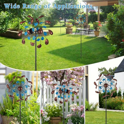 Wind Spinner Outdoor, Wind Sculpture Spinner with Metal Stake, Yard Art Decor for Patio, Lawn & Garden 13 * 57 inches - size: 13‘’Blue Copper
