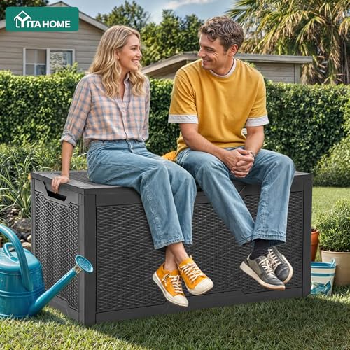 YITAHOME 100 Gallon Resin Deck Box - color: Black, size: 100 gallon