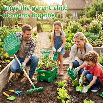10pcs Kids Gardening Tools Set - Wheelbarrow Set for Kids3-8 - color: Light green