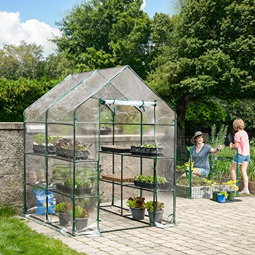Miracle-Gro Walk-in Greenhouse, Removable Shelves, Transparent, 4'8" Square - size: 4'8" x 4'8" x 6'5" - Translucent