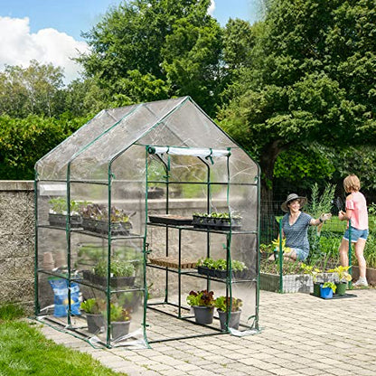 Miracle-Gro Walk-in Greenhouse, Removable Shelves, Transparent, 4'8" Square - size: 4'8" x 4'8" x 6'5" - Translucent