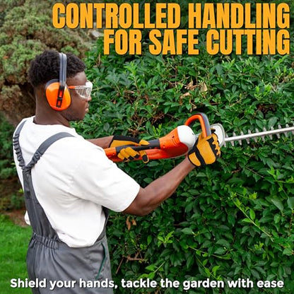 HADIZ Leather Gardening & Working Gloves Men & Women Rose Pruning Breathable Thorn Proof & Garden Tweezer Set - size: Medium