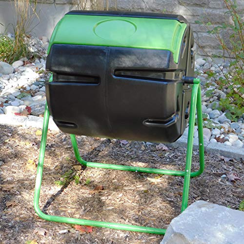 FCMP Outdoor HOTFROG Roto Single Chamber Batch Tumbling Composter - Outdoor Rotating Garden Compost Bin (HF-RM4000) Black & Green (37-Gallon)
