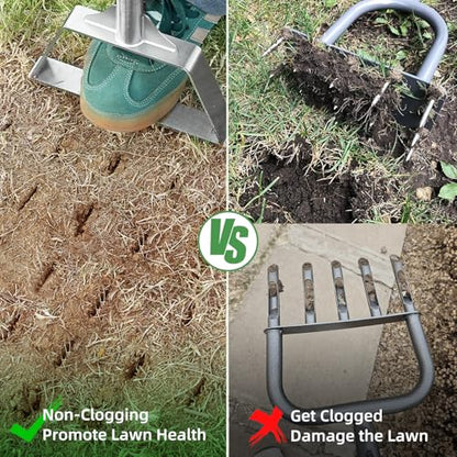 Heavy Duty Steel 4 Conical Spike Lawn Aerator for Compacted Clay, Non-Clog - color: GREEN