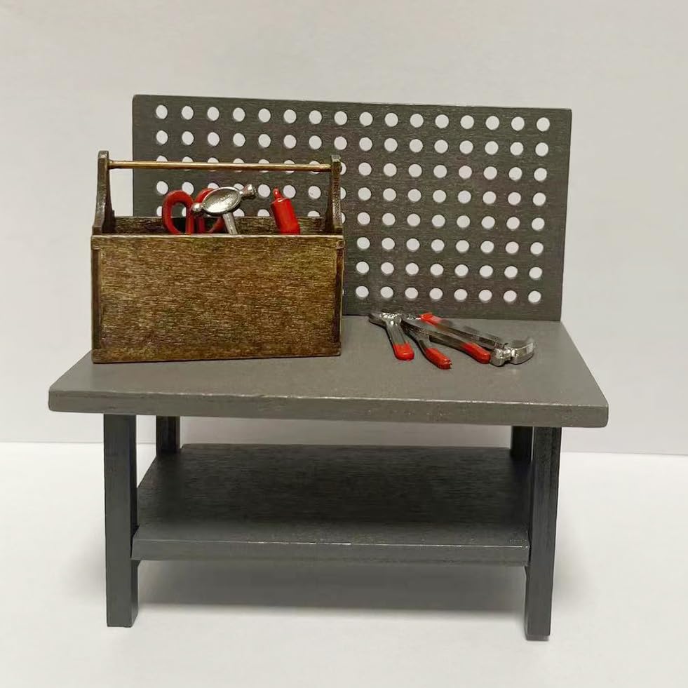 1:12 Miniature Tool Workbench with Accessories Miniature Garage Garden Furniture (Darkgreyworkbench)