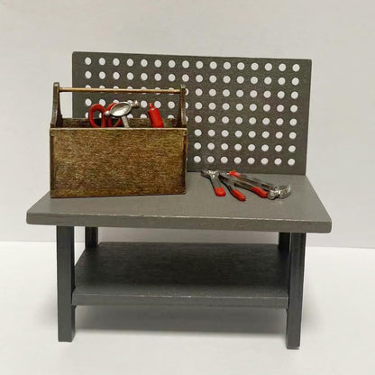 1:12 Miniature Tool Workbench with Accessories Miniature Garage Garden Furniture (Darkgreyworkbench)