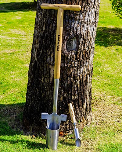 Long Handle Bulb & Grass Plug Planter, Pro Plugger with Depth Marker & Sharp Teeth, Solid Wood Handle - size: Long-Handled Bulb Planter
