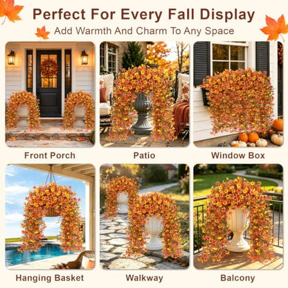 Artificial Hanging Flowers for Outdoors, 4 PCS 688-Bloom UV Resistant Mums - color: Orange Yellow Gradient