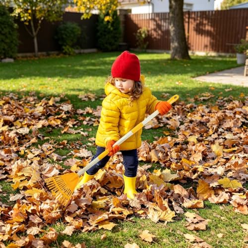 2PCS Adjustable Kids Rakes for Leaves & 2 Pairs Gloves, 34" Plastic Garden Yard Rake Small Childrens Lawn Rake Toddler Leaf Rakes with Detachable Hardwood Handle Gardening Tools for Boy Girl, Yellow - color: 2PCS Plastic Rakes+2 Pair Gloves