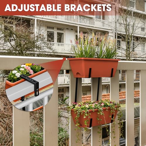 16.9 Inches Deck Railings Planter Box, 2Pcs Hanging Flower Pots, Red - color: Red