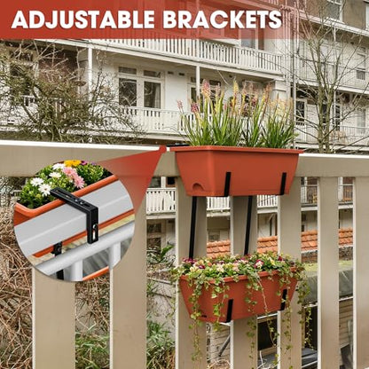 16.9 Inches Deck Railings Planter Box, 2Pcs Hanging Flower Pots, Red - color: Red