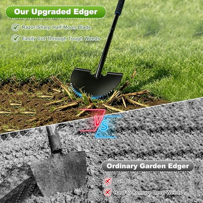 Half Moon Edger Lawn Tool, 41" Garden Edging Shovel with Saw Tooth