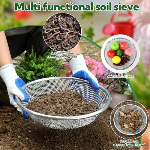 3PCS Soil Sifter for Gardening, Rock Sifter for 5 Gallon Bucket, Compost Dirt Sieve Set with Gloves – Filters Soil, Sawdust, Pebbles, Debris
