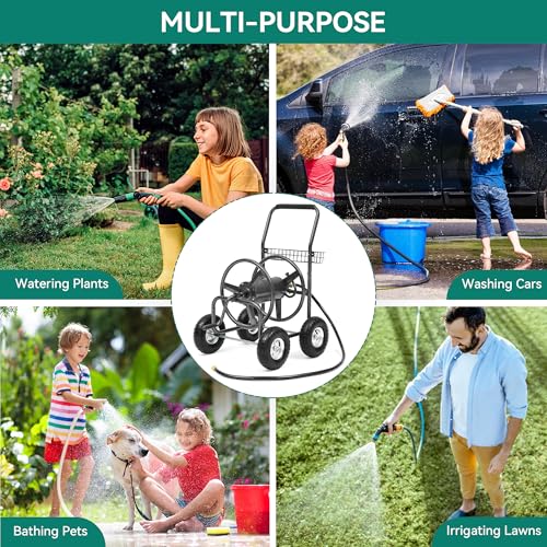 250ft Heavy Duty Hose Reel Cart with 4 Wheels, 5/8" Hose Capacity - color: Gray