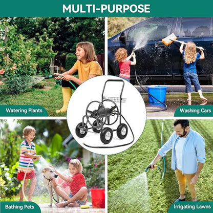 250ft Heavy Duty Hose Reel Cart with 4 Wheels, 5/8" Hose Capacity - color: Gray