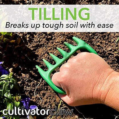 Bear Paws Cultivator Claw - Ergonomic Gardening Tools - Hand Held Garden Tool - Hand Rake - Strong Nylon Weeder - Manual Weeding, Aerating, Cultivating… - color: green