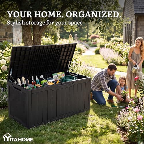 YITAHOME 100 Gallon Large Outdoor Deck Box - color: Dark Black, size: 100 Gallon